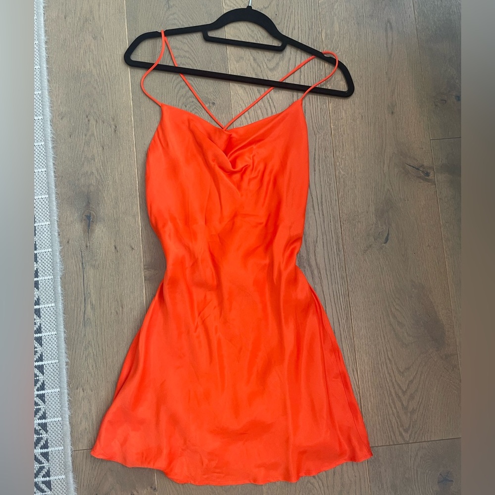 Zara Orange Cowl Neck and Cowl Back Dress